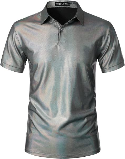 metallic fabric polos|PARKLEES Mens Shiny Metallic Gold Sequins Short Sleeve Polo .